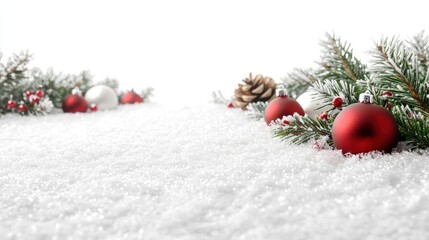 Festive Christmas Decorations on Snowy Surface