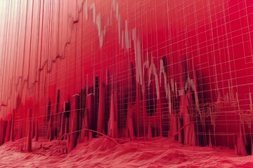 Graph depicting contrasting trends  one line decreasing while the other rises in red shades