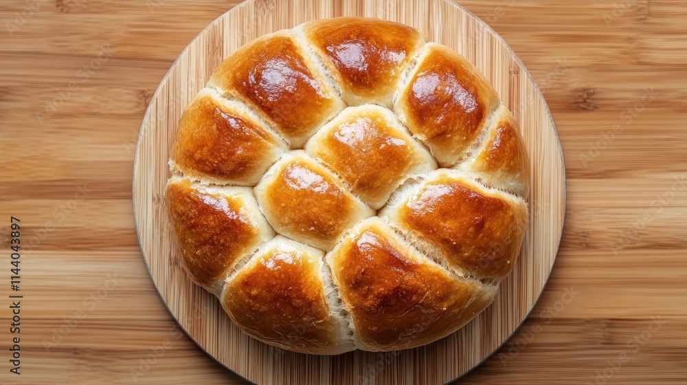 Poster homemade freshly baked bread on a wooden cutting board showcasing a golden crust and soft texture fr