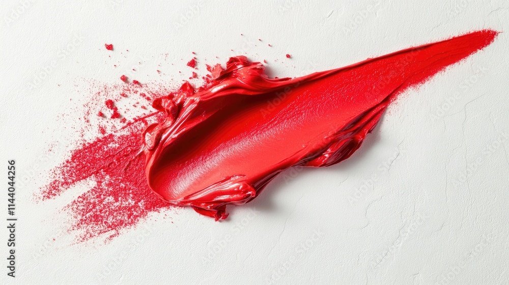 Poster Vibrant red paint smear creating an artistic splash on a textured white background showcasing creativity and color in modern design.