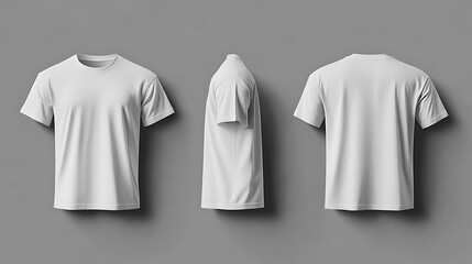 Fototapeta premium Three white t - shirts hanging on a wall. AI Generated