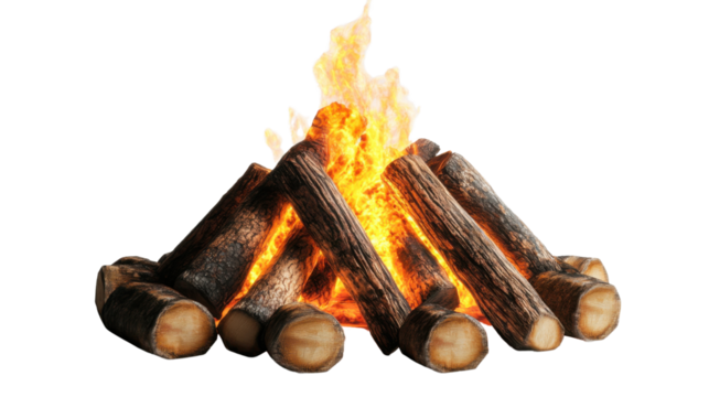 fire in the fireplace isolated on white background