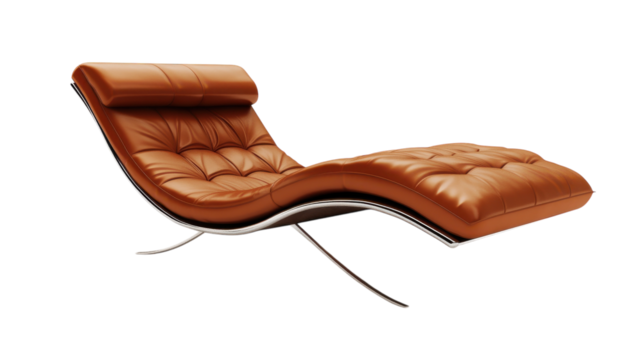 Elegant brown leather chaise lounge on a transparent background, showcasing modern design and comfort for stylish interiors.