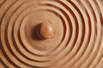 Earthy sand ripple design with a central stone symbolizing balance and grounding, perfect for natural decor, meditation visuals, and abstract minimalist art