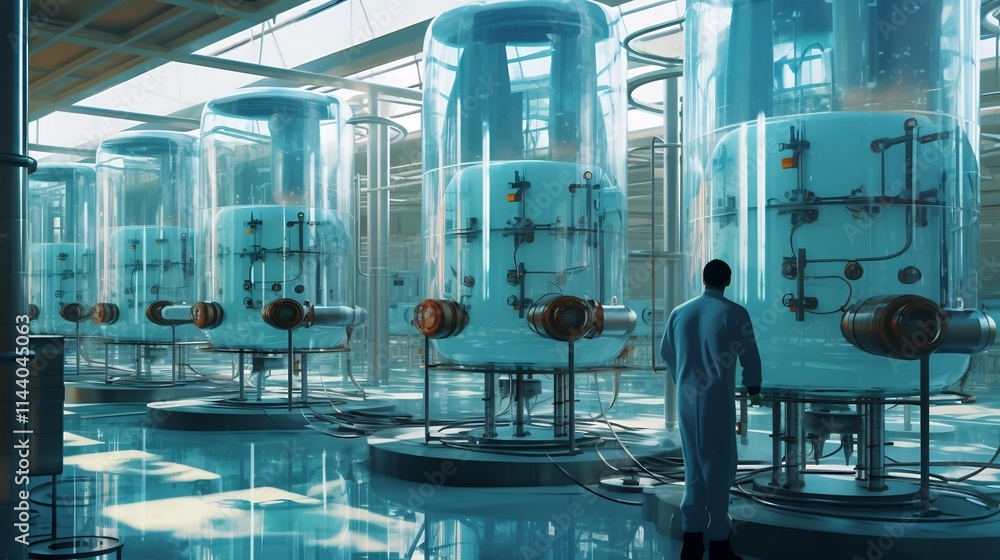 Aufkleber group of technical workers inspecting and monitoring desalination filters and equipment in a cutting