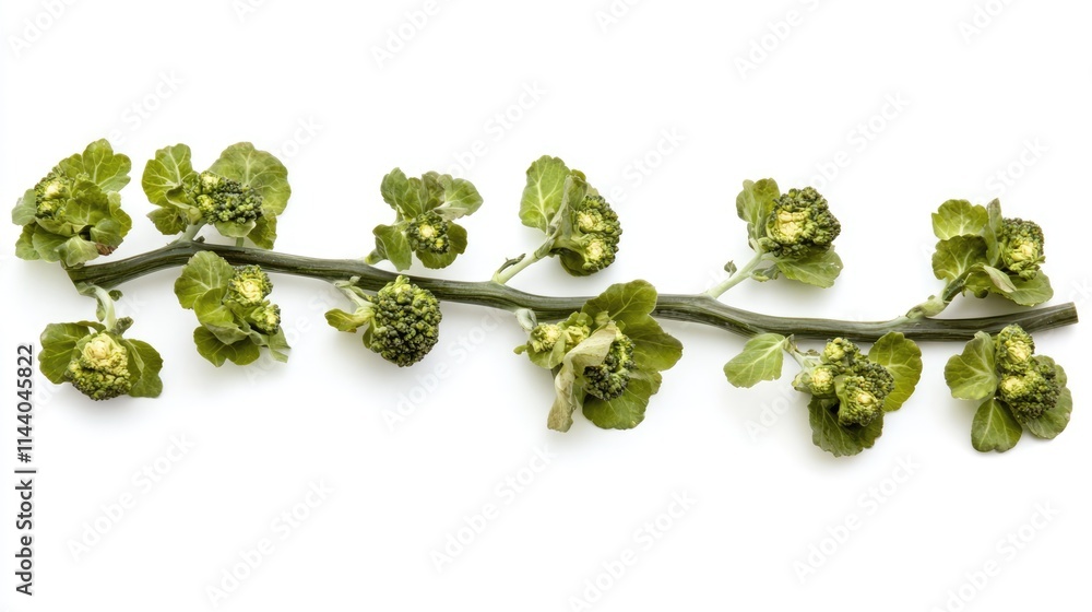 Poster fresh broccoli branch with vibrant green florets isolated on a clean white background showcasing its