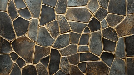 gold mosaic tiles texture with varied shapes and colors creating an artistic and intricate surface design suitable for background or decor use