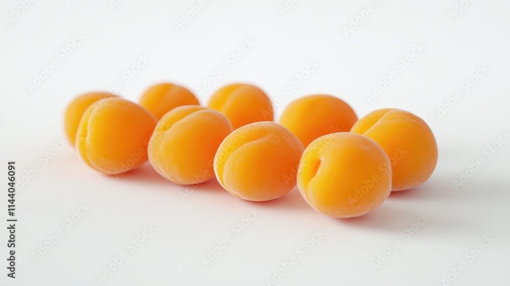 Poster fresh apricots arranged in a neat row isolated on a clean white background showcasing their vibrant 