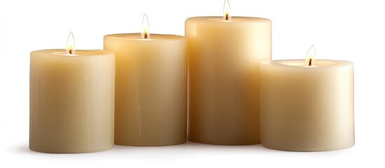 Warm glowing candles on a pristine white backdrop creating a serene and inviting atmosphere perfect for relaxation and ambiance enhancement