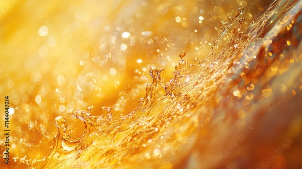 Poster golden abstract bokeh background with shimmering water droplets creating a festive and warm atmosphe