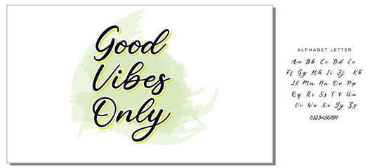Inspirational quote Good Vibes Only. Modern calligraphy. Brush painted letters, vector illustration. Lettering template for banner, flyer or gift card.