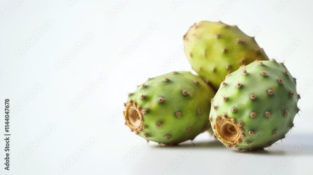 Aufkleber fresh cactus fruits with spines displayed on a clean white background showcasing their vibrant green