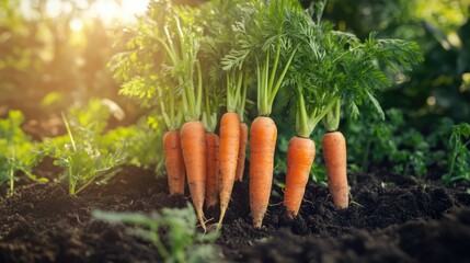 Freshly harvested carrots showcasing vibrant color and healthy greens set against rich soil in a natural garden environment.