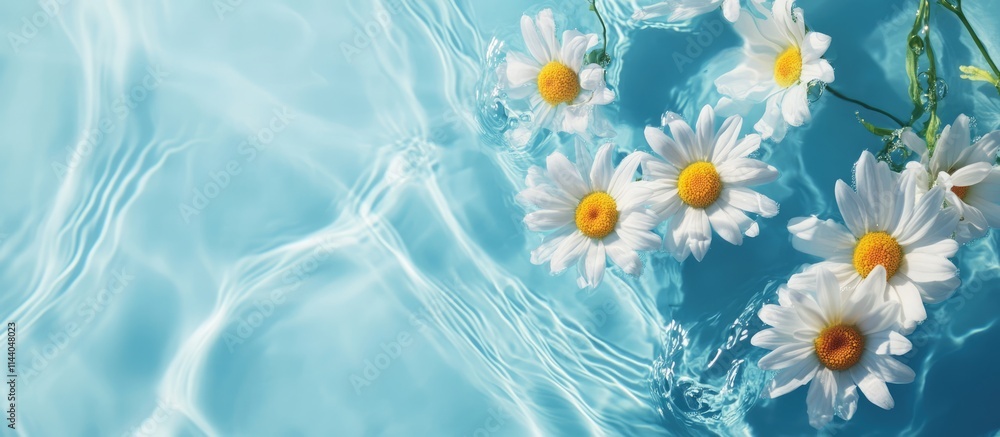 Aufkleber daisy flowers floating on serene water creating a fresh spring ambiance with gentle sunlight reflect