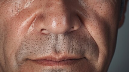 Obraz premium Extreme close up view of hyperpigmentation spots and uneven skin texture on aging mature skin Detailed macro shot showcasing the appearance of age spots blemishes and skin imperfections