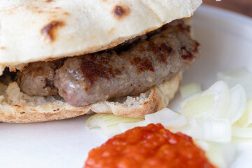 Baslama, meatball salad and onion, Close up.