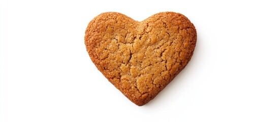 Heart-shaped gingersnap cookie isolated on white background showcasing texture and detail for culinary and holiday-themed designs