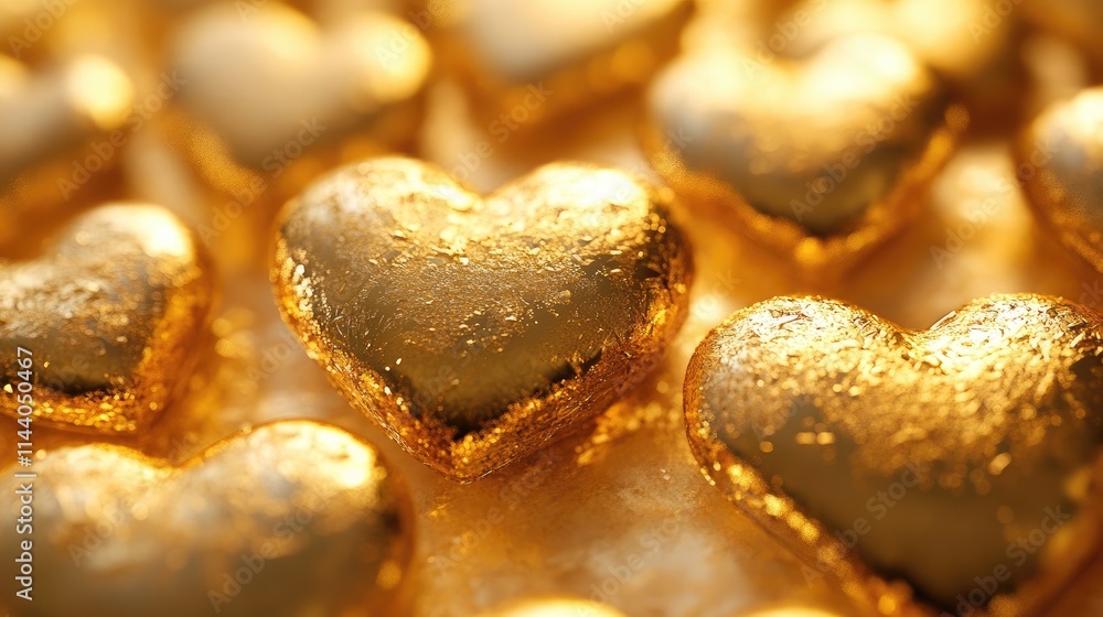 Aufkleber golden heart-shaped objects scattered on a soft surface creating a luxurious and romantic ambiance f