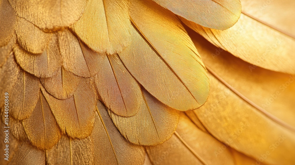 Poster golden feather close-up macro shot showcasing intricate textures and details perfect for backgrounds