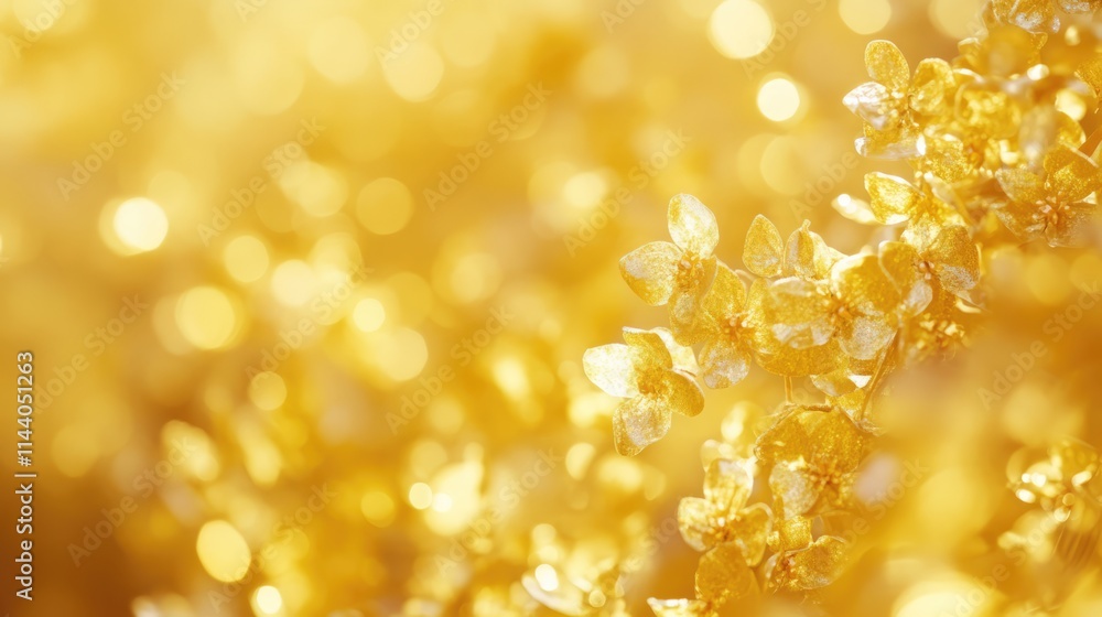 Poster golden bokeh background with soft blurry lights for elegant design and art projects