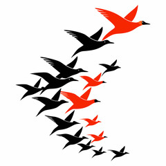  Minimalist Flock of Birds in Flight with Orange and Black Contrast