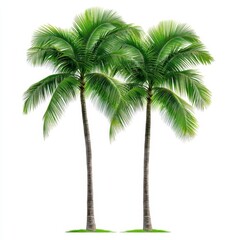 A photostock of natural palm trees with curved trunks and green leaves, isolated on a clean white background, tropical and serene, High Quality