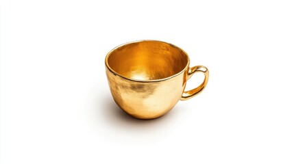 Elegant gold coffee cup isolated on white background for luxury beverage presentation and high-end product advertising.