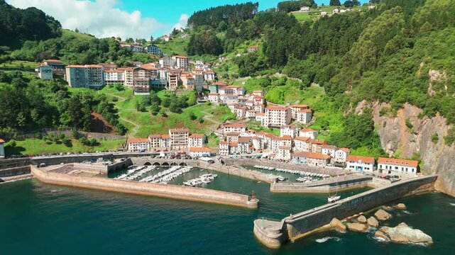 Aerial view of Elantxobe fishing village in Biscay, Basque Country, Spain