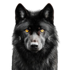 Black Wolf Gazing Intently with Yellow Eyes Transparent Background