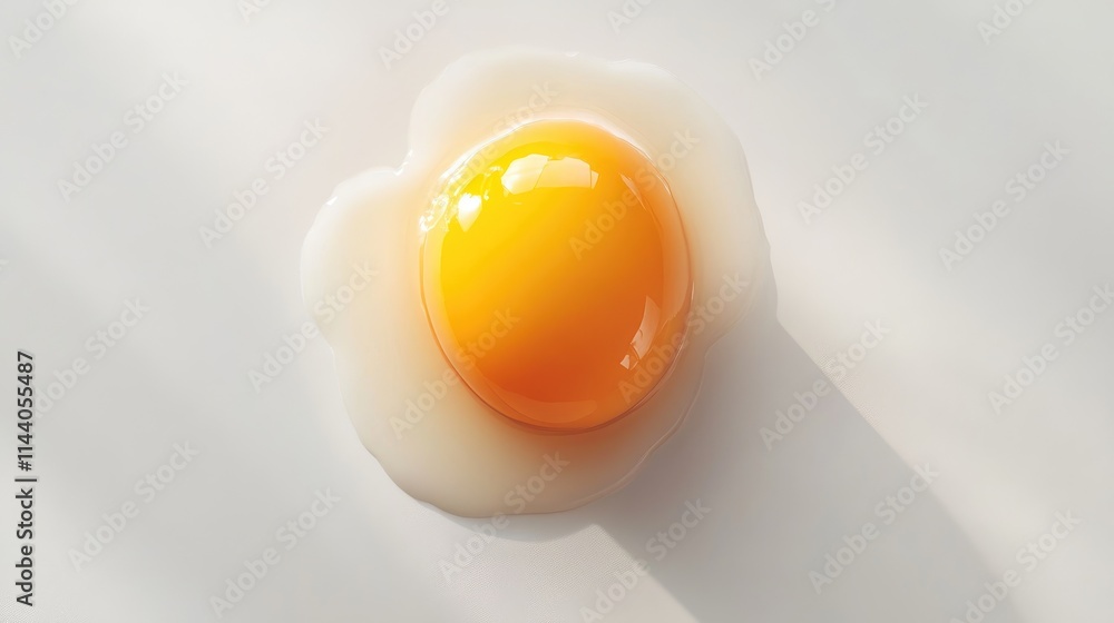 Poster top view of a raw fresh chicken egg with a vibrant yolk on a soft white background showcasing its na
