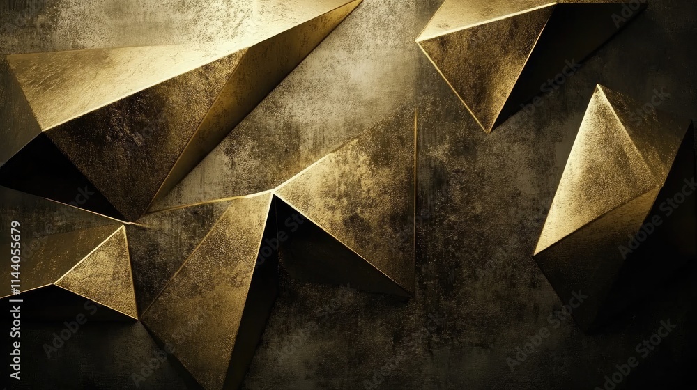 Aufkleber abstract golden geometric shapes on a textured cement wall creating a luxurious and artistic backgro