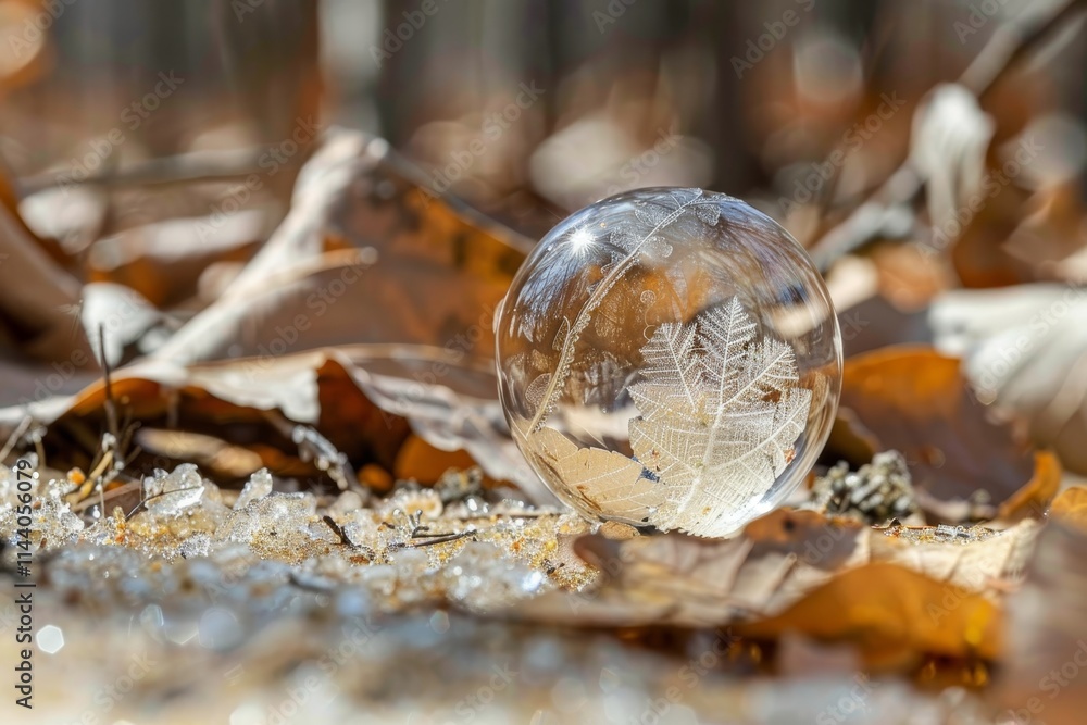 Poster stunning macro photography of frozen soap bubbles capturing intricate ice crystal patterns