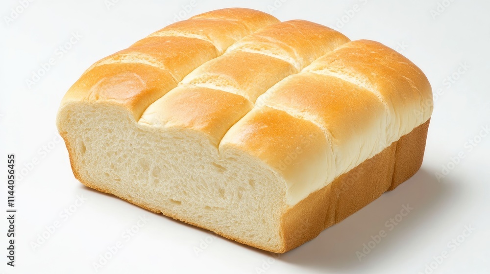 Poster sliced loaf of freshly baked bread on a clean background showcasing its soft texture and perfect cru