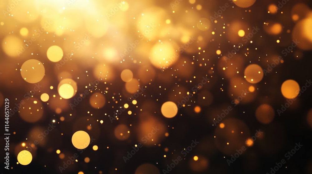 Poster glittering gold and bronze confetti bokeh lights on a dark background creating an elegant and festiv