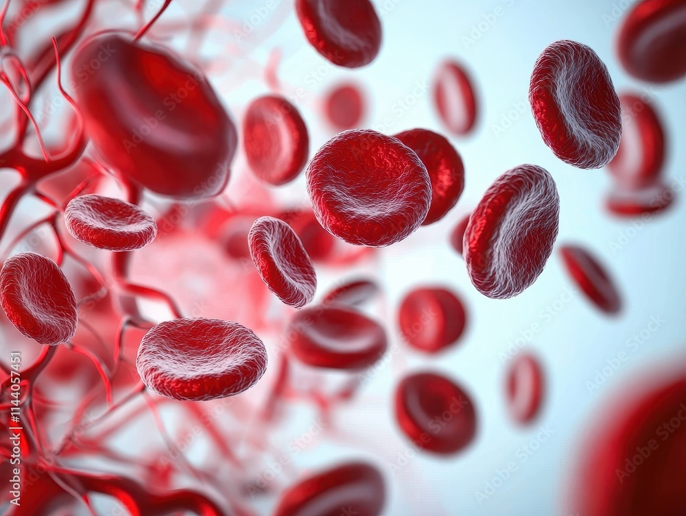 Poster internal organs pathology concept. red blood cells floating in a biological environment with a soft 