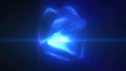 Abstract blue light particles forming a soft sphere shape against a dark background, emitting a radiant glow