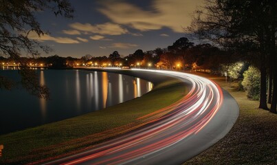 Fototapeta premium Long exposure of car light trails on highway at night