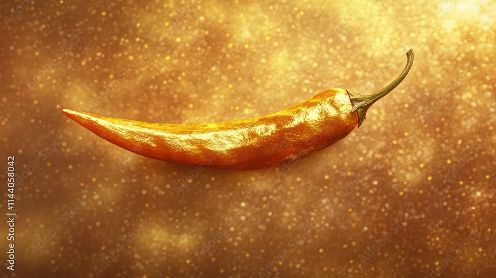 Poster golden cayenne pepper with a shimmering gold background highlighting its vibrant color and texture f