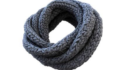 Cozy knitted gray infinity scarf with intricate braided design perfect for winter layering in chilly weather.