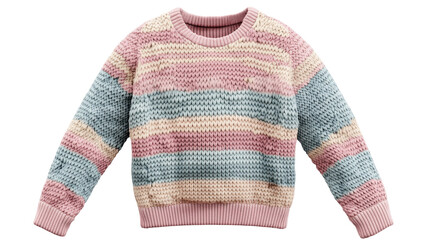 Cozy striped knitted sweater in soft pastel colors displayed against a transparent background for fashion and apparel showcasing.