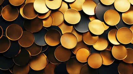 Golden circular discs overlapping textured background for design and decoration purposes. Perfect for luxury and elegance themed projects.