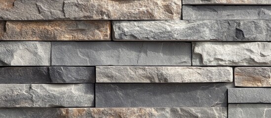 Textured gray stone wall with diverse patterns and shades perfect for architectural and design backgrounds in creative projects.