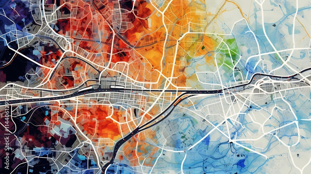 Aufkleber detailed regional map showcasing road networks traffic flow patterns and gis data overlays to suppor