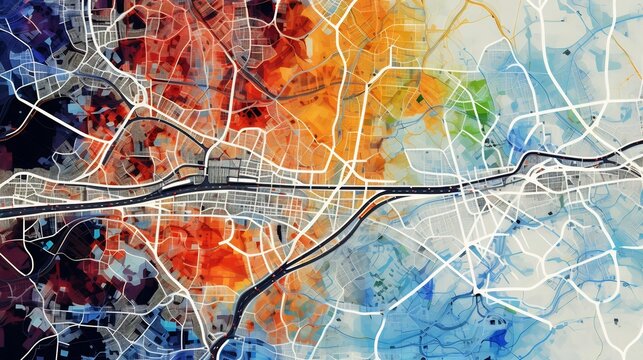 Detailed regional map showcasing road networks traffic flow patterns and GIS data overlays to support transportation planning logistics and infrastructure management decisions