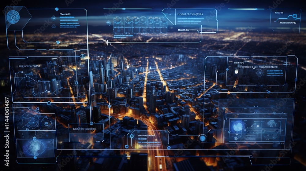 Aufkleber futuristic gis interface featuring holographic map displays augmented reality tools and advanced dat