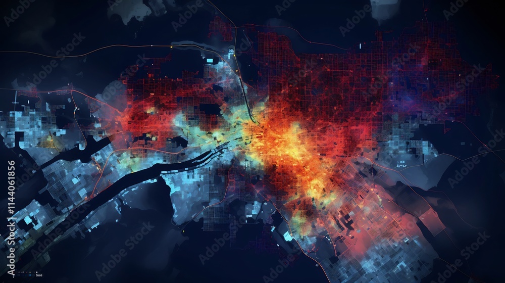 Poster detailed real time urban crime heatmap visualization created with gis technology for advanced public