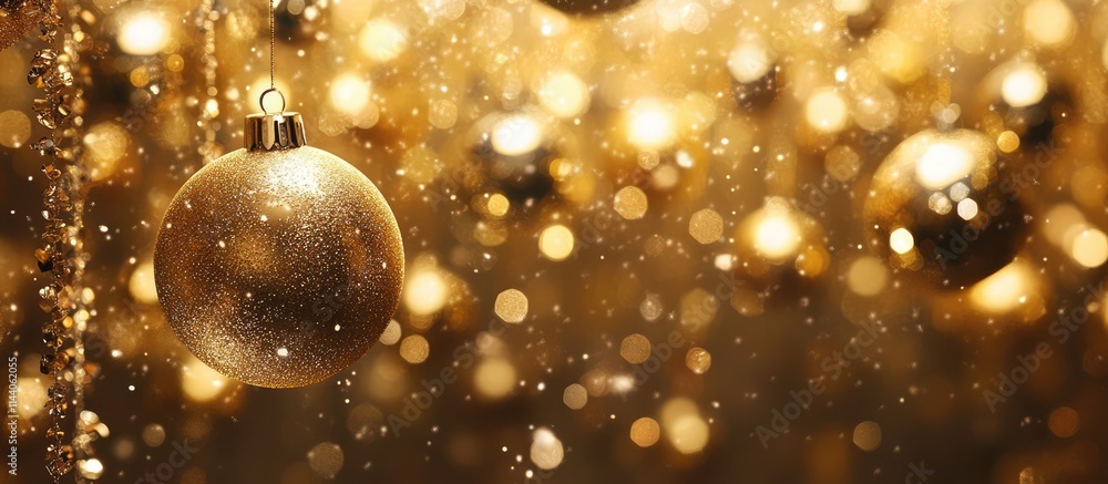 Poster elegant golden festive backdrop with shimmering lights and ornaments creating a perfect space for te