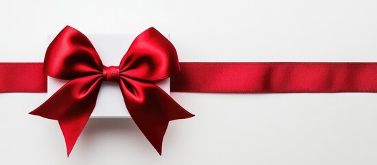 Elegant white gift box with a large red satin bow and ribbon on a clean white backdrop symbolizing celebration and giving.