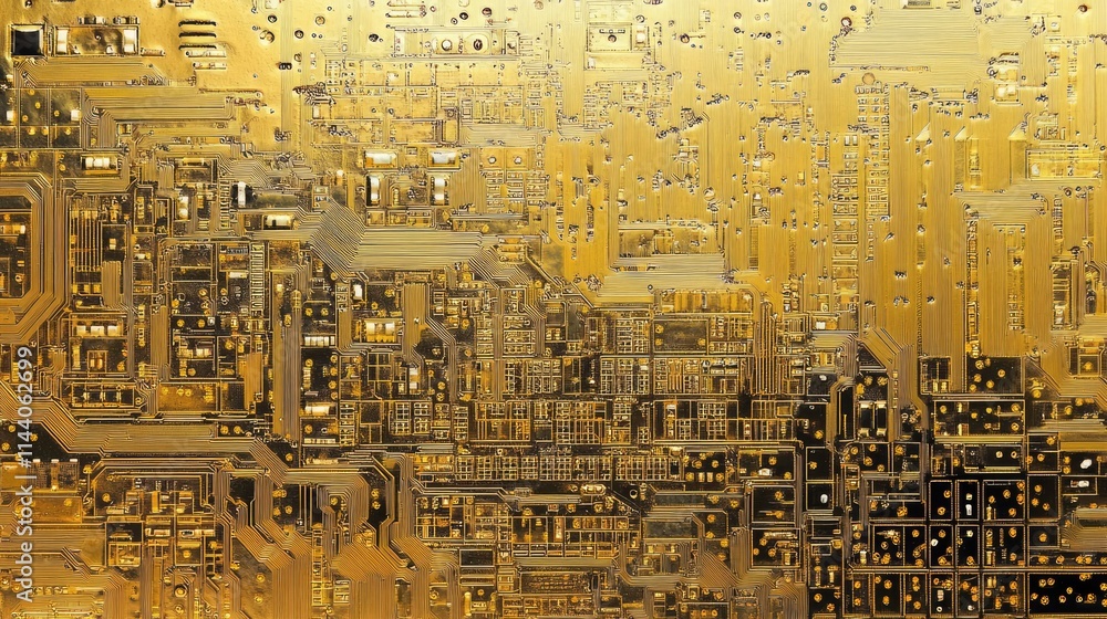 Aufkleber golden circuit board technology abstract background with intricate patterns representing electronic 