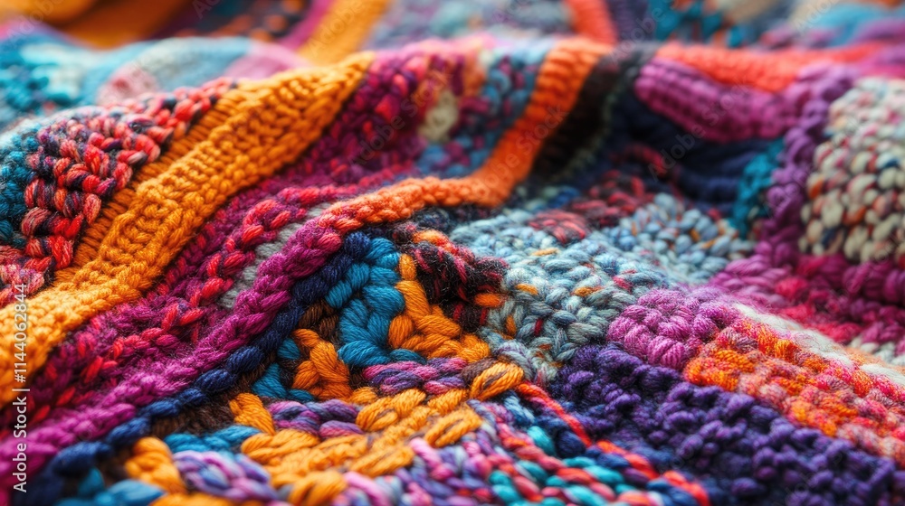 Aufkleber vibrant hand knitted textile pattern showcasing intricate textures and rich color combinations in cl